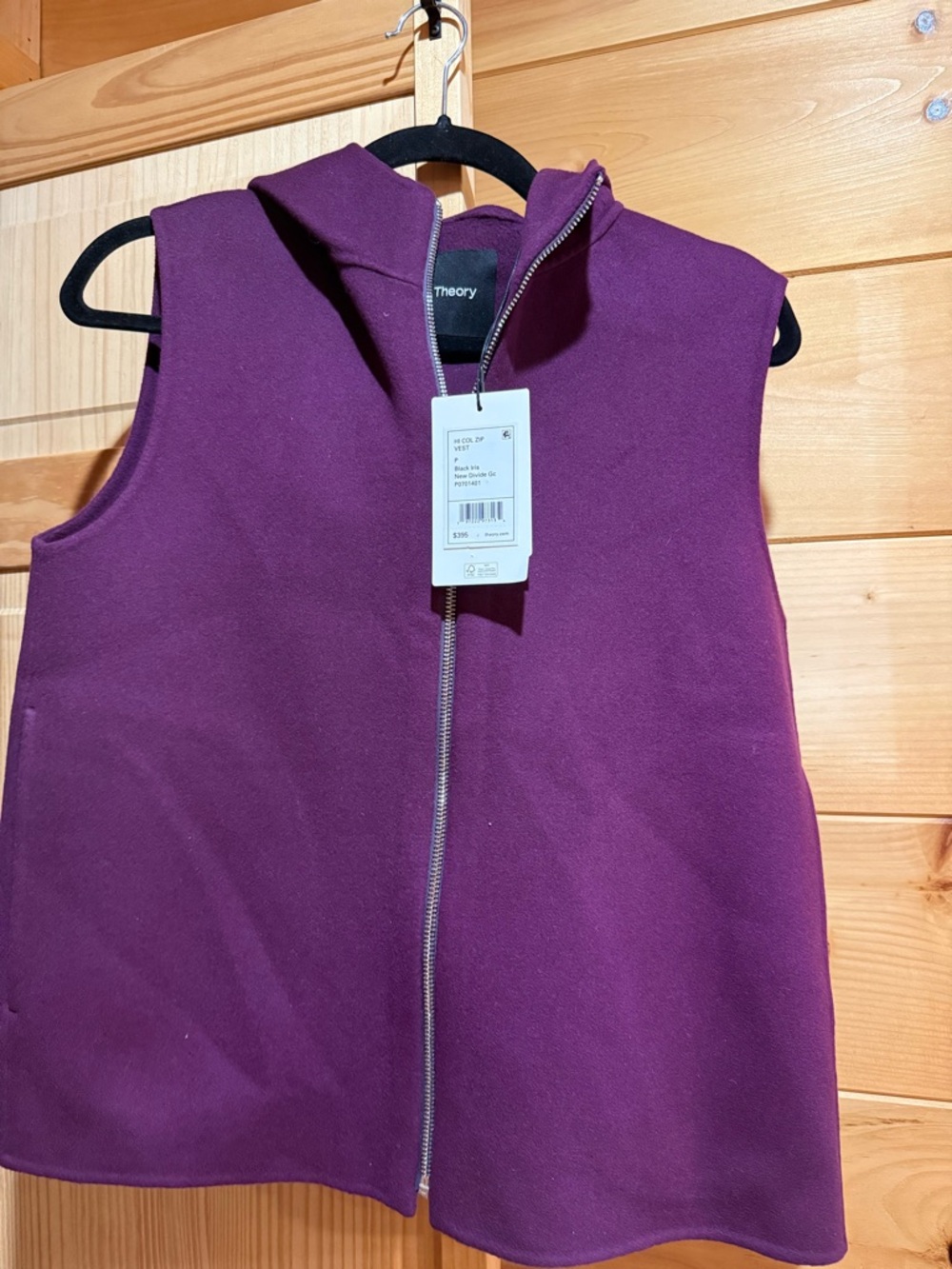 Theory Zip-Front Sleeveless Vest in Black Iris